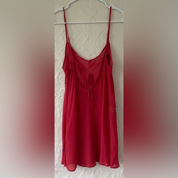 Victoria’s Secret 100% Silk Red Sheer Chemise Gold Floral Embroidery Vintage; M - Picture 6 of 10